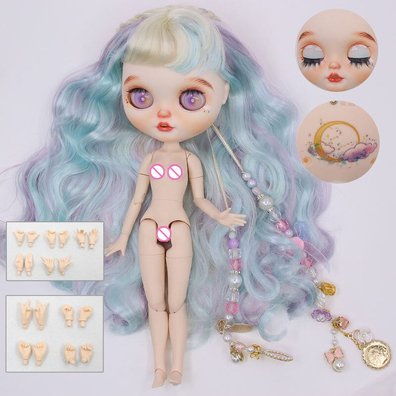 Neo Blythe Doll with Multi-Color Hair, White Skin, Matte Smiling Face & Custom Jointed Body Matte face factory Blythe doll Multi-color hair factory Blythe doll Smiling face factory Blythe doll White skin factory Blythe doll