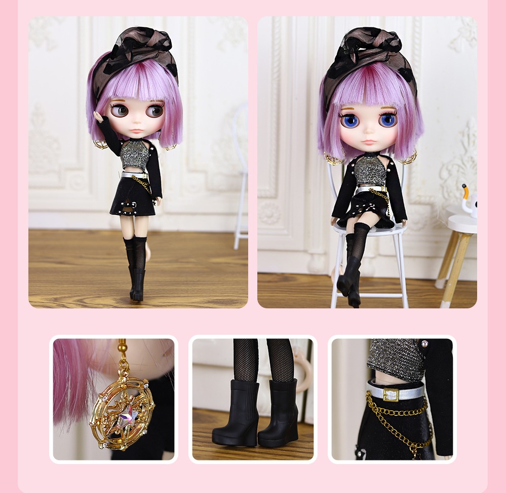 Neo Blythe Doll with Purple Hair, White Skin, Matte Cute Face & Custom Regular Body 2