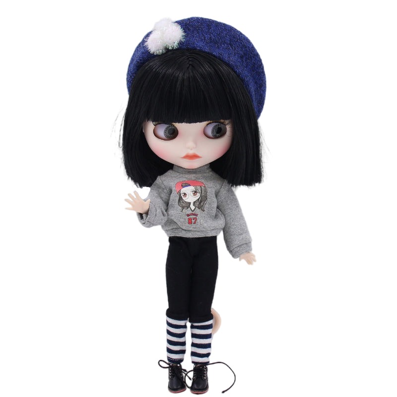 Maeve – Premium Custom Neo Blythe Doll with Black Hair, White Skin & Matte Cute Face Custom Blythe Doll Black hair Cute face Matte face White skin