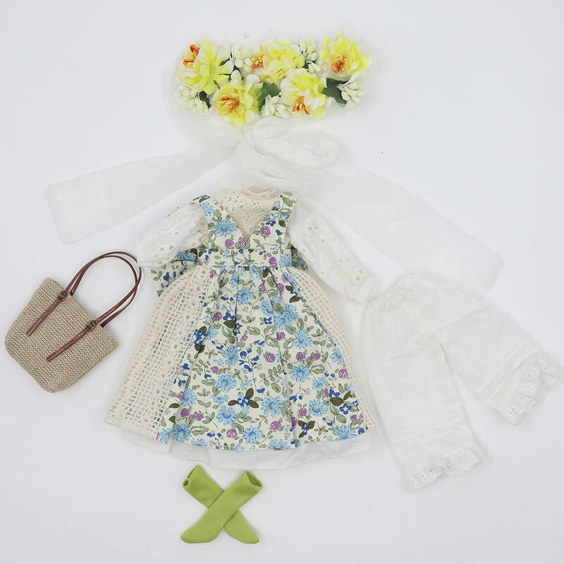 Neo Blythe Doll Vintage Dress with Headdress, Bag & Socks Neo Blythe doll clothes