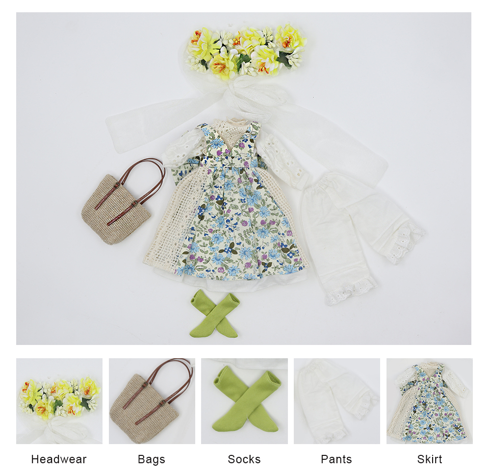 Neo Blythe Doll Vintage Dress with Headdress, Bag & Socks 3