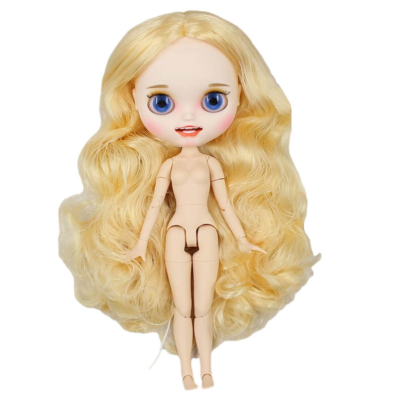 Neo Blythe Doll with Blonde Hair, White Skin, Matte Smiling Face & Custom Jointed Body Blonde hair Matte face Smiling face White skin
