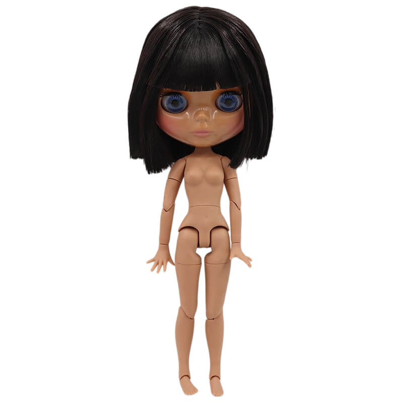 Neo Blythe Doll with Brown Hair, Dark Skin, Shiny Cute Face & Custom Jointed Body Brown hair Cute face Dark skin Shiny face