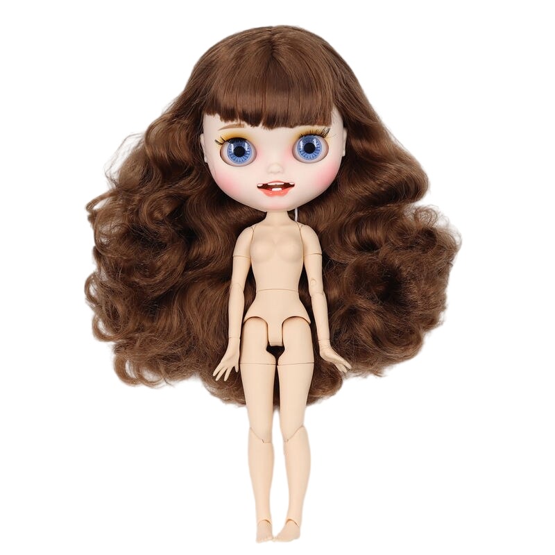 Neo Blythe Doll with Brown Hair, White Skin, Matte Smiling Face & Custom Jointed Body Brown hair Matte face Smiling face White skin