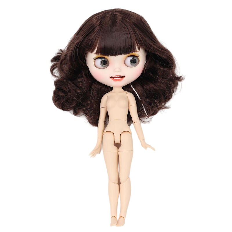 Neo Blythe Doll with Brown Hair, White Skin, Matte Smiling Face & Custom Jointed Body Brown hair Matte face Smiling face White skin