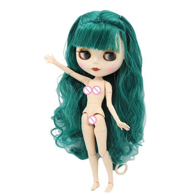 Neo Blythe Doll with Green Hair, White Skin, Matte Cute Face & Custom Jointed Body Cute face Green hair Matte face White skin