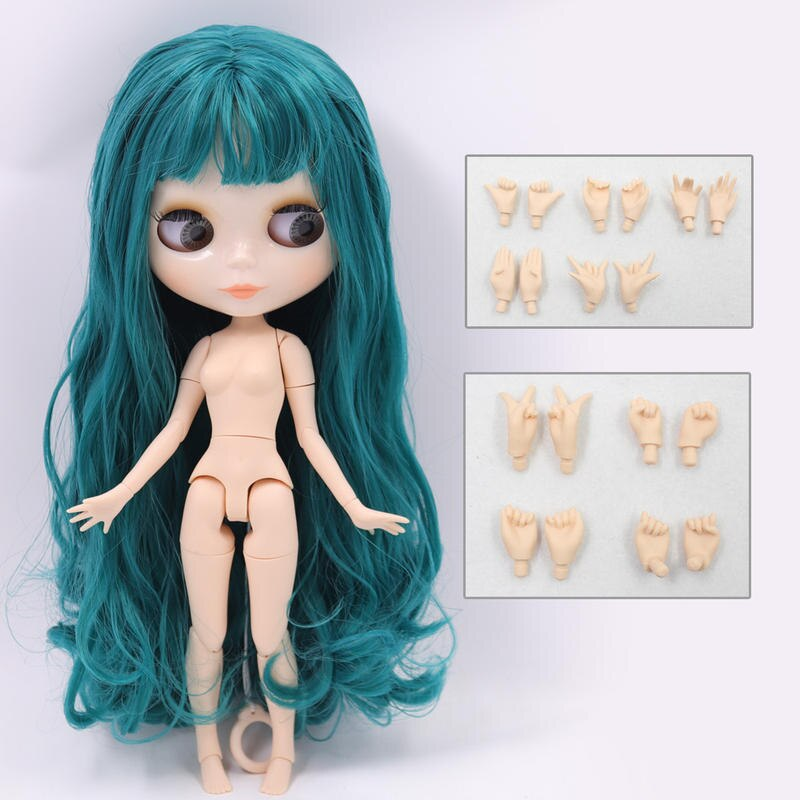 Neo Blythe Doll with Green Hair, White Skin, Shiny Cute Face & Custom Jointed Body Cute face factory Blythe doll Green hair factory Blythe doll Shiny face factory Blythe doll White skin factory Blythe doll