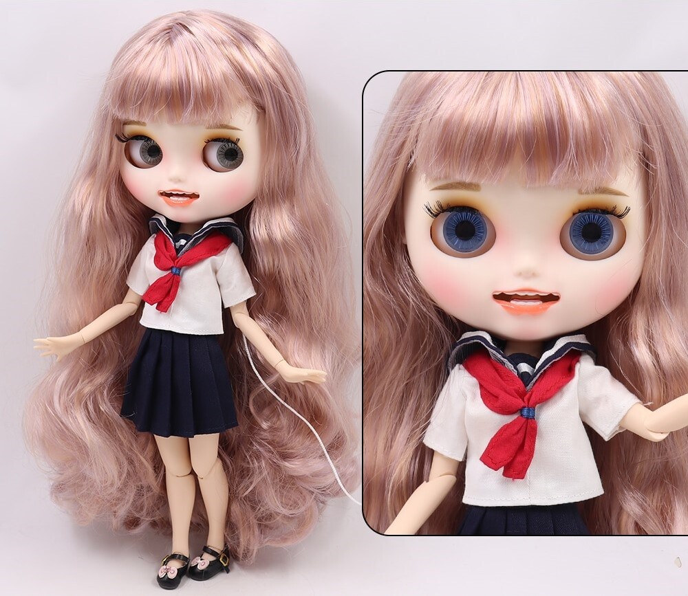 Neo Blythe Doll with Multi-Color Hair, White Skin, Matte Smiling Face & Custom Jointed Body Matte face factory Blythe doll Multi-color hair factory Blythe doll Smiling face factory Blythe doll White skin factory Blythe doll