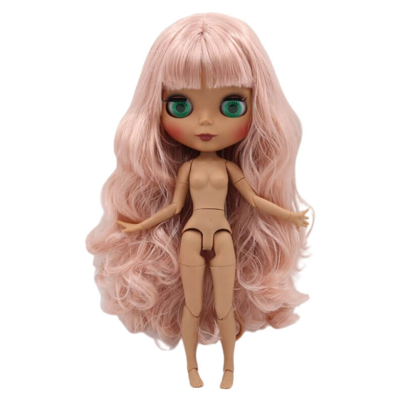 Neo Blythe Doll with Pink Hair, Dark Skin, Matte Cute Face & Custom Jointed Body Cute face Dark skin Matte face Pink hair