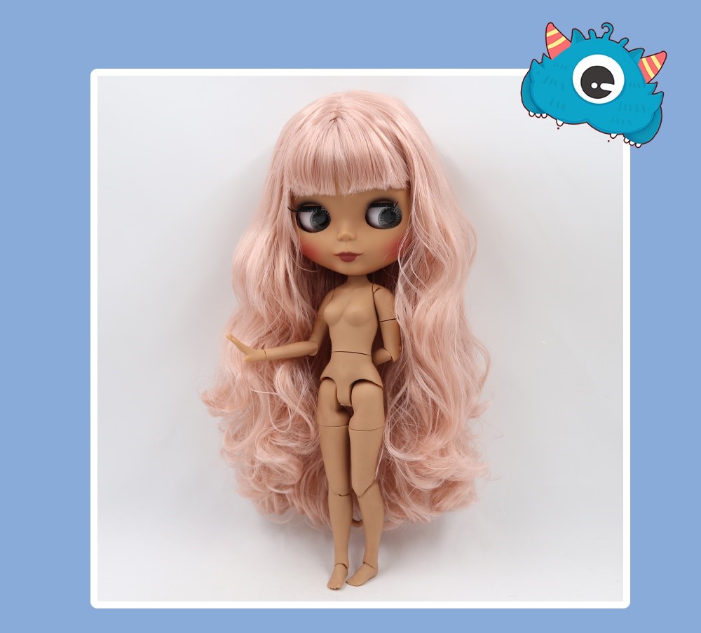 Neo Blythe Doll with Pink Hair, Dark Skin, Matte Cute Face & Custom Jointed Body Cute face factory Blythe doll Dark skin factory Blythe doll Matte face factory Blythe doll Pink hair factory Blythe doll
