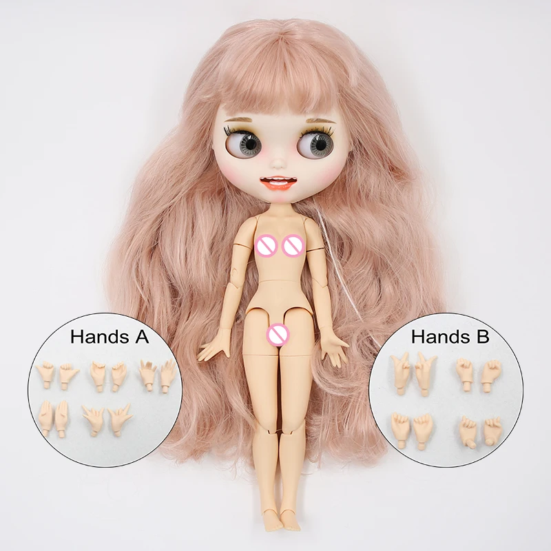 Neo Blythe Doll with Pink Hair, White Skin, Matte Smiling Face & Custom Jointed Body Matte face Pink hair Smiling face White skin