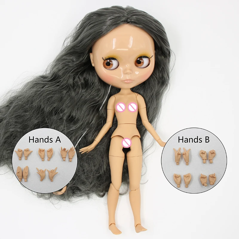 Neo Blythe Doll with Silver Hair, Tan Skin, Shiny Cute Face & Custom Jointed Body Cute face Shiny face Silver hair Tan skin