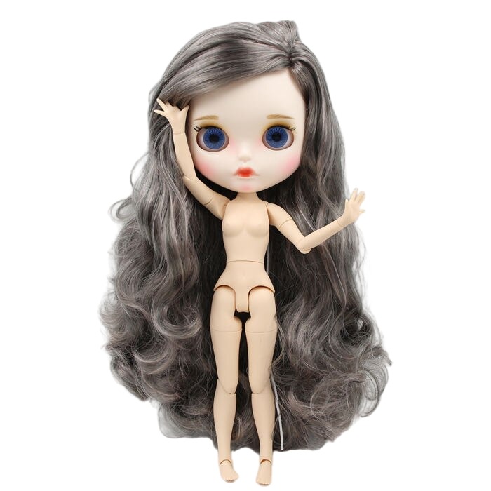 Neo Blythe Doll with Silver Hair, White Skin, Matte Pouty Face & Custom Jointed Body Matte face Pouty face Silver hair White skin