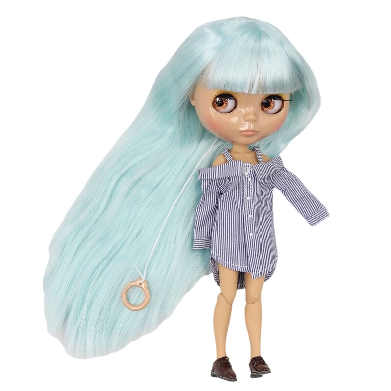 Felicity – Premium Custom Neo Blythe Doll with Green Hair, Tan Skin & Shiny Cute Face Cute face Green hair Shiny face Tan skin
