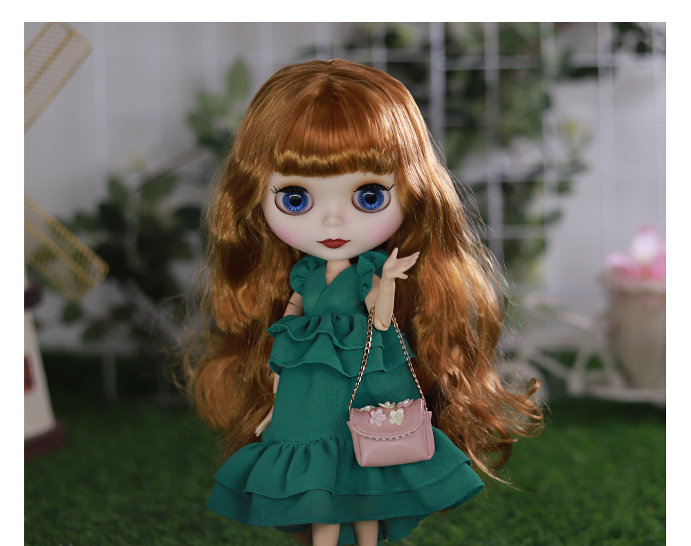Neo Blythe Ружовая скураная сумка Doll з кветкамі 1