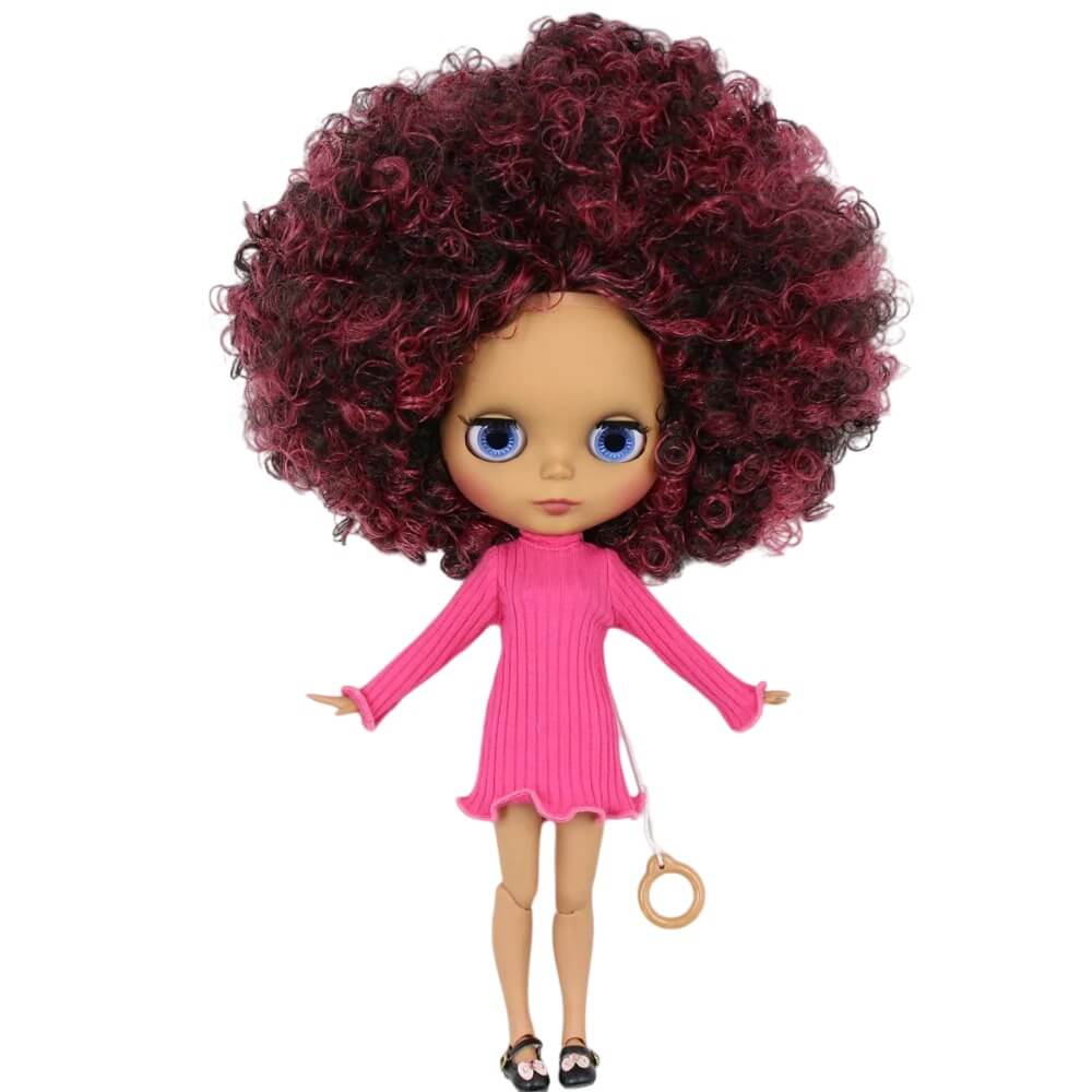 Ola – Premium Custom Neo Blythe Doll with Multi-Color Hair, Dark Skin & Matte Cute Face Cute face Dark skin Matte face Multi-color hair