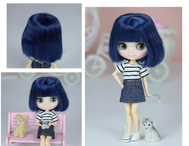 Mia - Premium Custom Middie Blythe Boneca com cabelo azul, pele branca e rosto fofo fosco