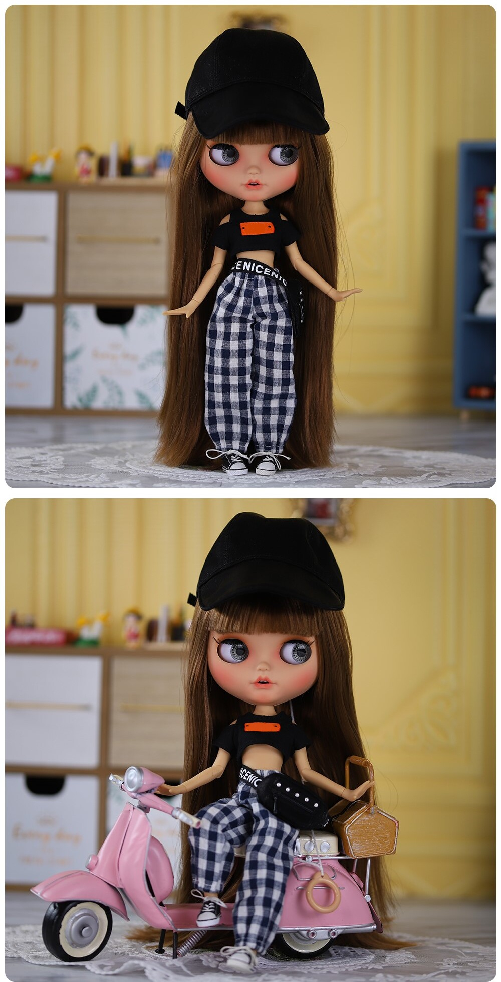 Bethany – Premium Custom Neo Blythe Doll with Brown Hair, Tan Skin & Matte Smiling Face 1