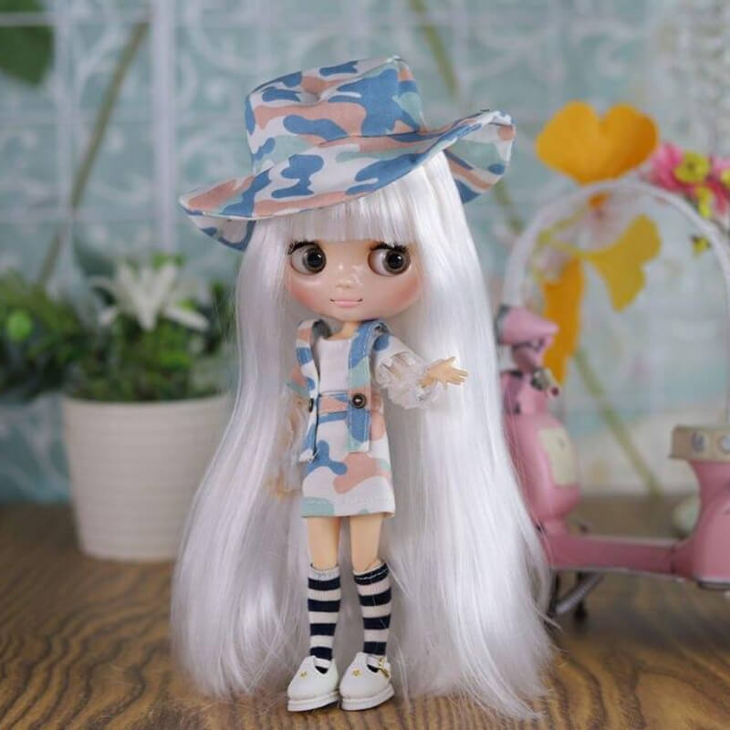 Emily - Custom Middie Blythe Doll with Silver Hair Custom Middie Blythe Doll