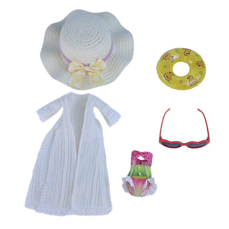 Neo Blythe Doll Bikini with Robe, Hat, Glasses & Swimming Ring Blythe doll clothes