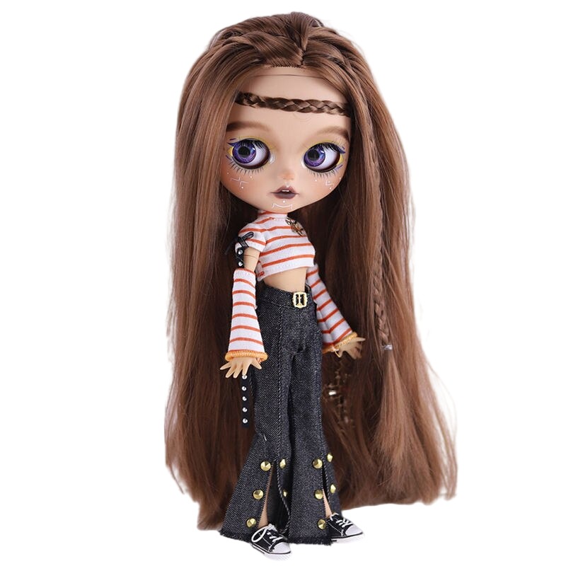 Dallas – Premium Custom Neo Blythe Doll with Brown Hair, Tan Skin & Matte Smiling Face Brown hair Matte face Smiling face Tan skin