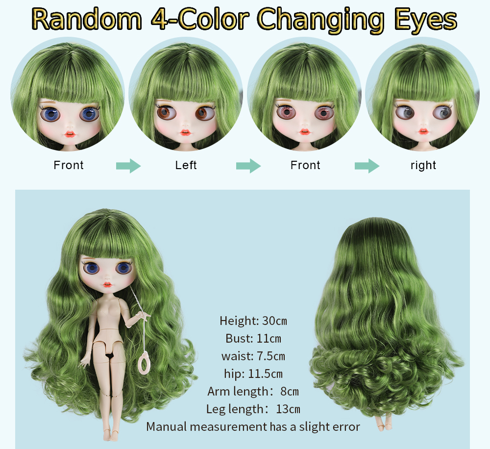Neo Blythe Doll with Green Hair, White Skin, Matte Smiling Face & Custom Jointed Body 1
