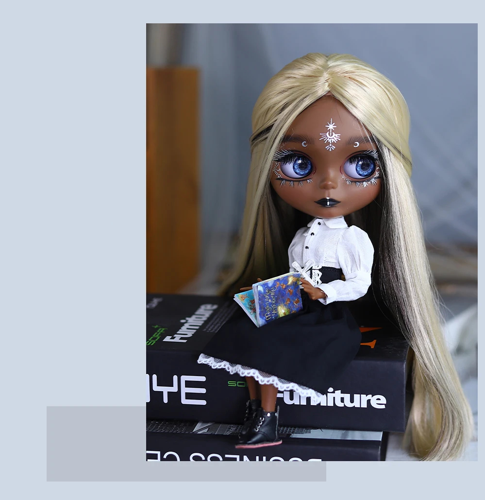 Eloise – Premium Custom Neo Blythe Doll with Multi-Color Hair, Black Skin & Matte Cute Face 10