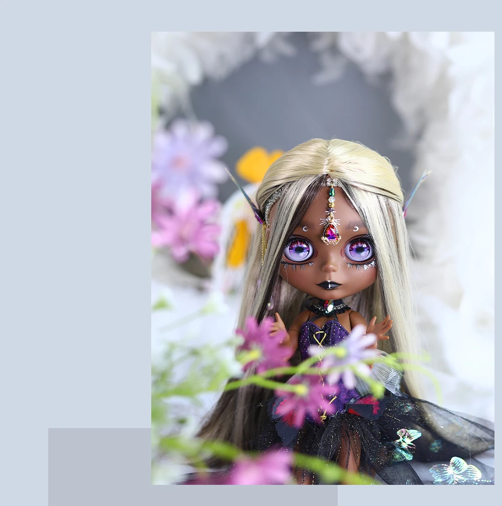 Eloise – Premium Custom Neo Blythe Doll with Multi-Color Hair, Black Skin & Matte Cute Face 13