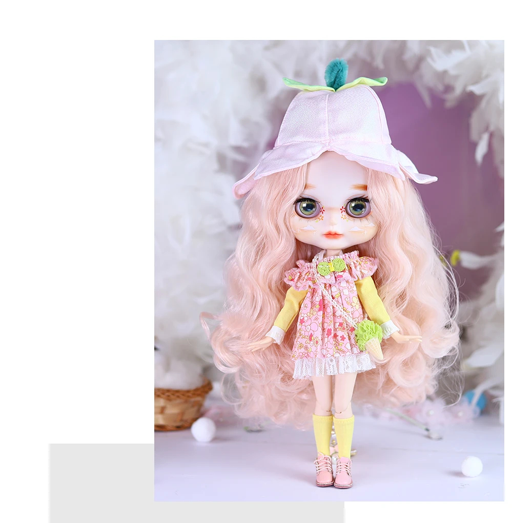 Samantha – Premium Custom Neo Blythe Dukke med lyserødt hår, hvid hud og mat sødt ansigt 15