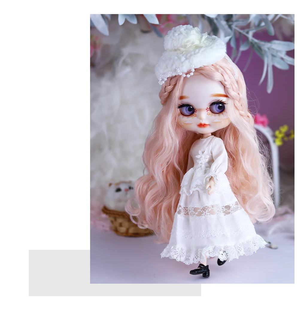 Samantha – Premium Custom Neo Blythe Dukke med lyserødt hår, hvid hud og mat sødt ansigt 19