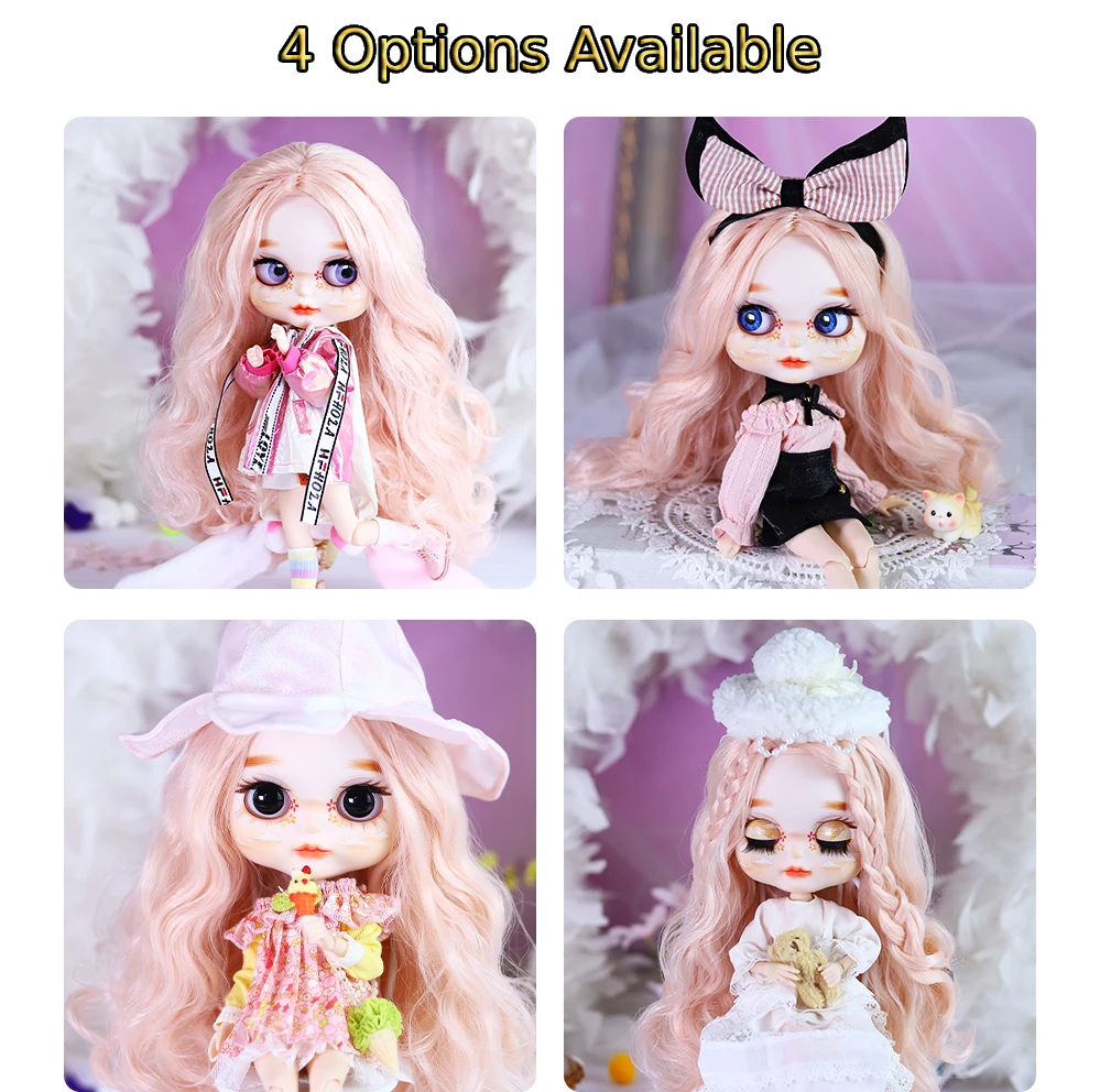 Samantha – Premium Custom Neo Blythe Dukke med lyserødt hår, hvid hud og mat sødt ansigt 5