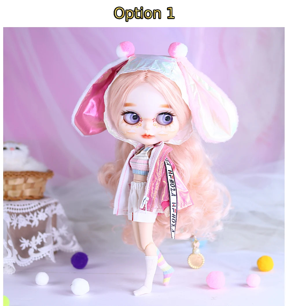 Samantha – Premium Custom Neo Blythe Dukke med lyserødt hår, hvid hud og mat sødt ansigt 6