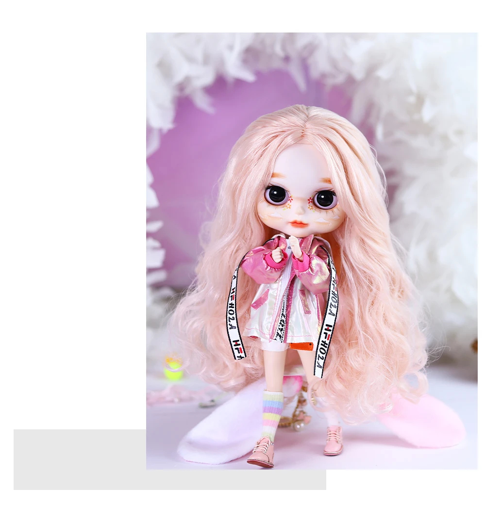 Samantha – Premium Custom Neo Blythe Dukke med lyserødt hår, hvid hud og mat sødt ansigt 7