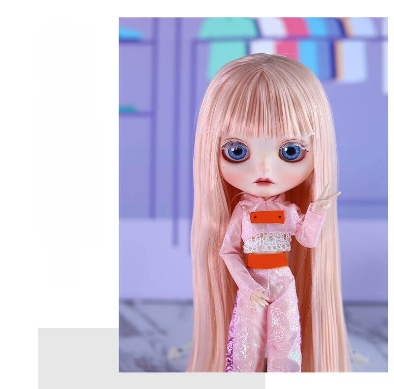 Sara - Premium Custom Neo Blythe Dukke med rosa hår, hvit hud og matt søtt ansikt 17
