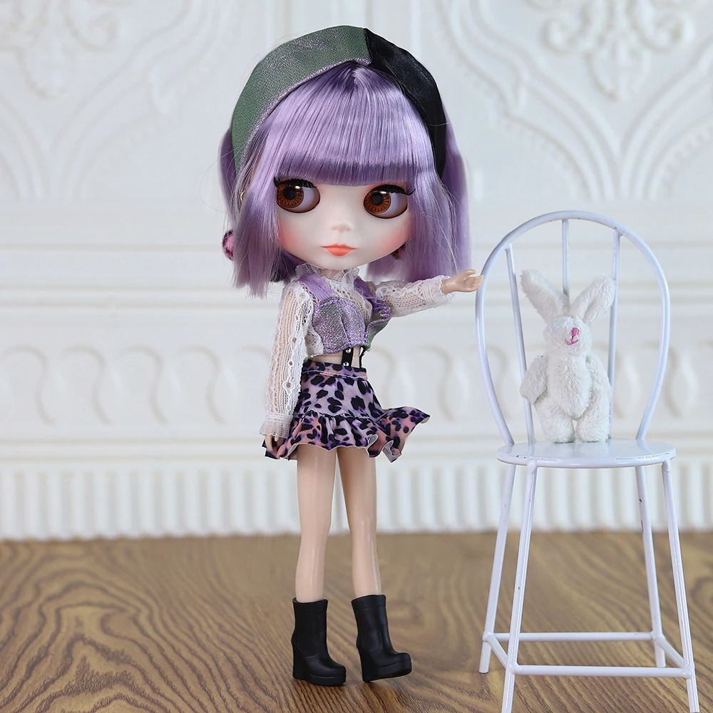 Ava – Premium Custom Neo Blythe Doll with Purple Hair, White Skin & Matte Cute Face