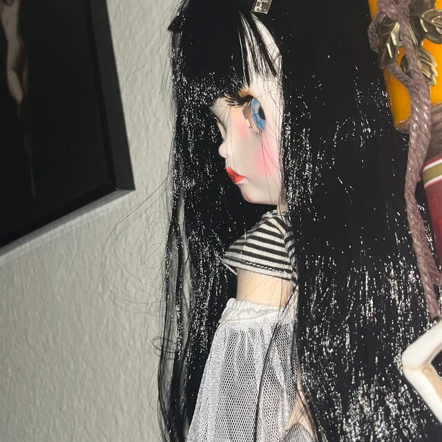 LUNYY 1/6 Testa di Bambola BJD con Capelli Neri castani