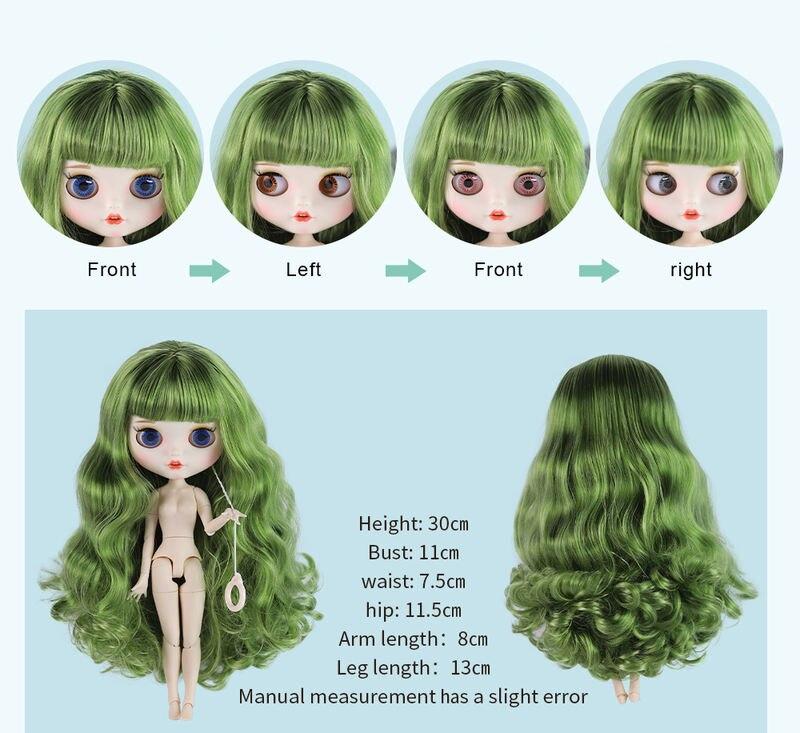 Zoey – Premie Custom Neo Blythe Pop met groen haar, witte huid en mat lachend gezicht 1