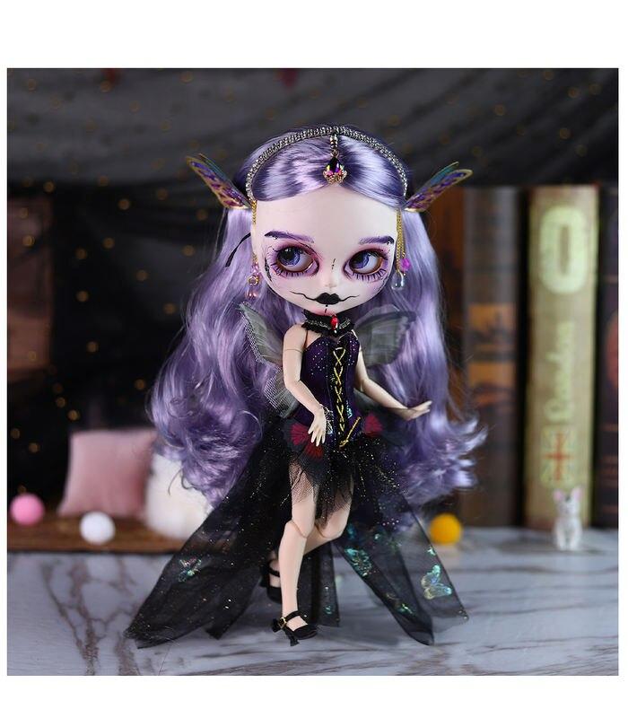 Амели – Премиум Custom Neo Blythe Кукла с фиолетовыми волосами, белой кожей и милым матовым лицом 4
