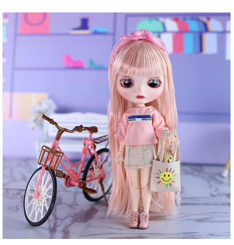 Sara - Premium Custom Neo Blythe Dukke med rosa hår, hvit hud og matt søtt ansikt 4