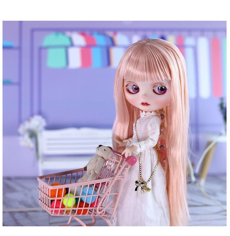 سارا - پریمیوم Custom Neo Blythe عروسک با موهای صورتی، پوست سفید و صورت ناز مات 8