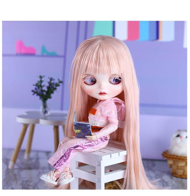 Sara - Premium Custom Neo Blythe Dukke med rosa hår, hvit hud og matt søtt ansikt 16