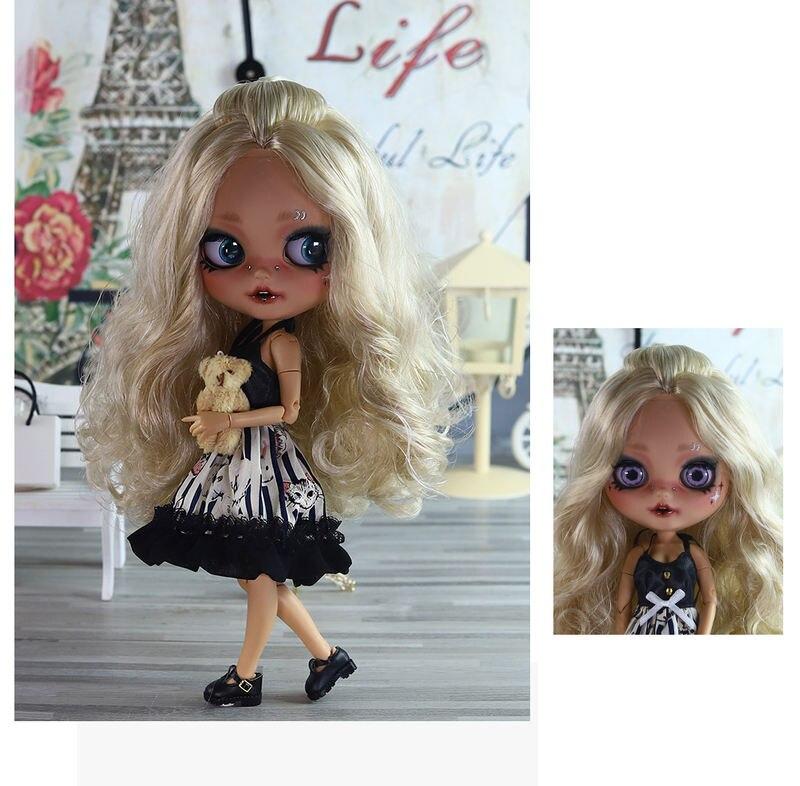 Janet – Premium Custom Neo Blythe Puppe mit blondem Haar, brauner Haut und mattem, lächelndem Gesicht 18
