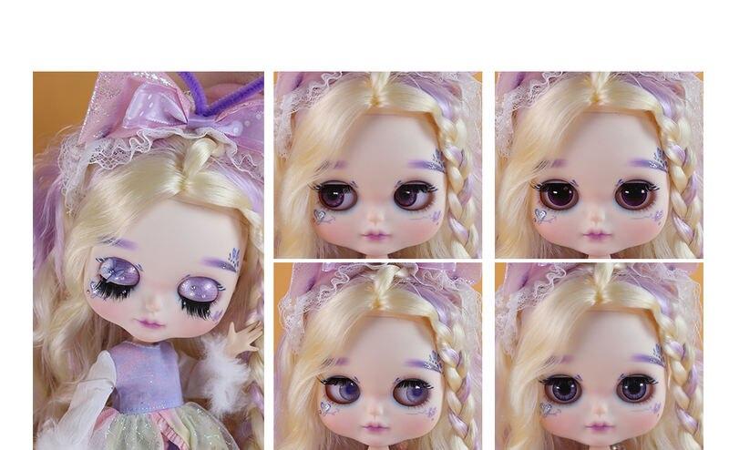 Barbara – Premium Custom Neo Blythe Dukke med flerfarvet hår, hvid hud og mat sødt ansigt 1