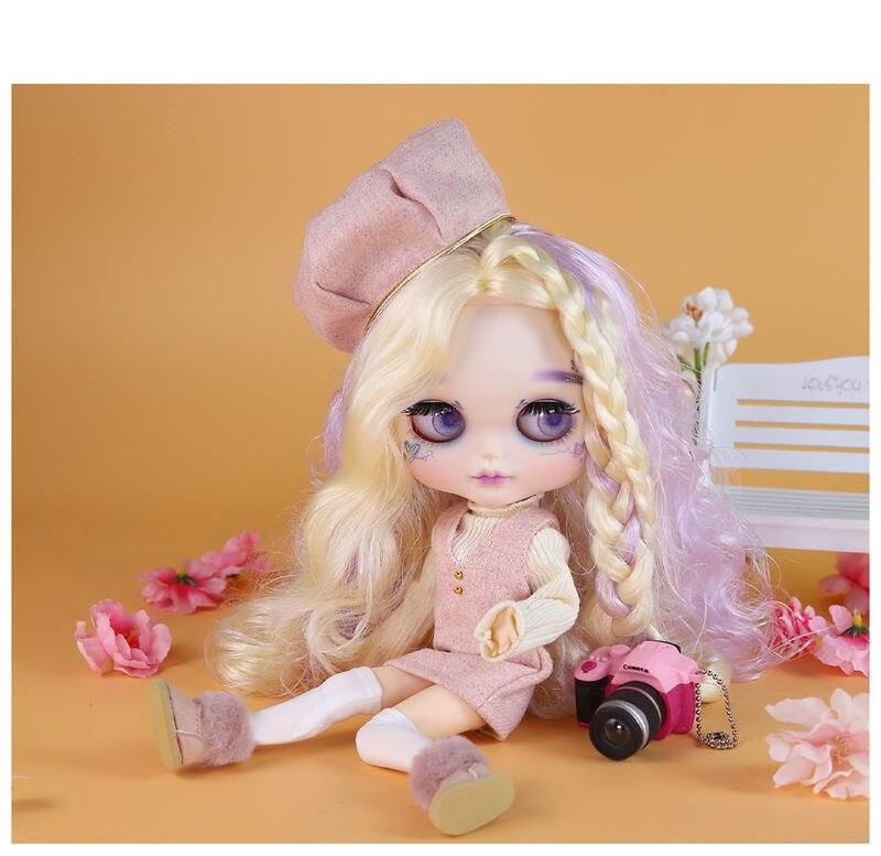 Барбара – Прэміум Custom Neo Blythe Лялька з рознакаляровымі валасамі, белай скурай і матавым мілым тварам 6