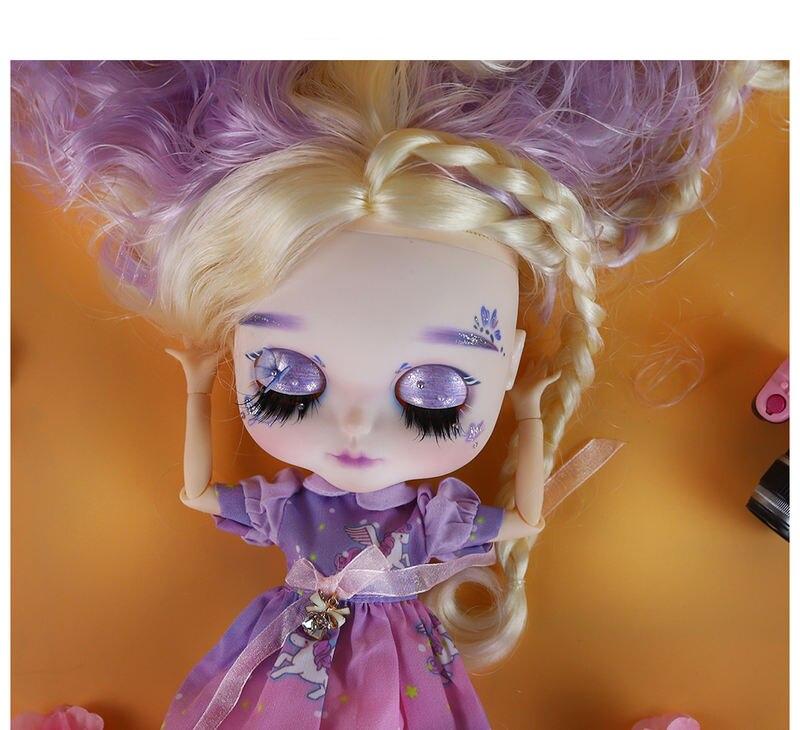 Барбара – Прэміум Custom Neo Blythe Лялька з рознакаляровымі валасамі, белай скурай і матавым мілым тварам 4