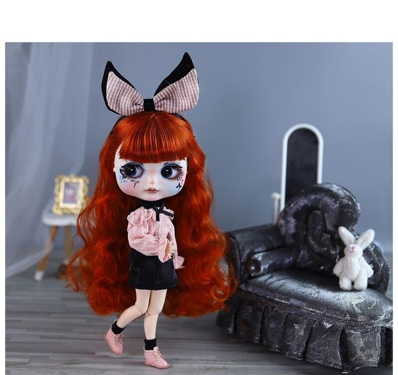 Элізабэт - Прэміум Custom Neo Blythe Лялька з рыжымі валасамі, белай скурай і матавым мілым тварам 14