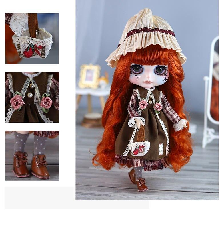 Элізабэт - Прэміум Custom Neo Blythe Лялька з рыжымі валасамі, белай скурай і матавым мілым тварам 18