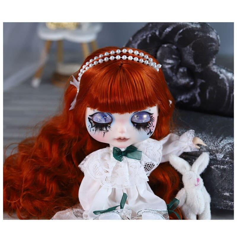 Элізабэт - Прэміум Custom Neo Blythe Лялька з рыжымі валасамі, белай скурай і матавым мілым тварам 11