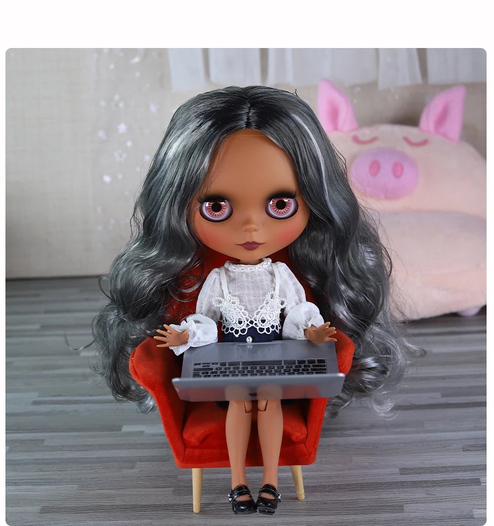 Aria – Premium Custom Neo Blythe Doll with Silver Hair, Dark Skin & Matte Cute Face 1