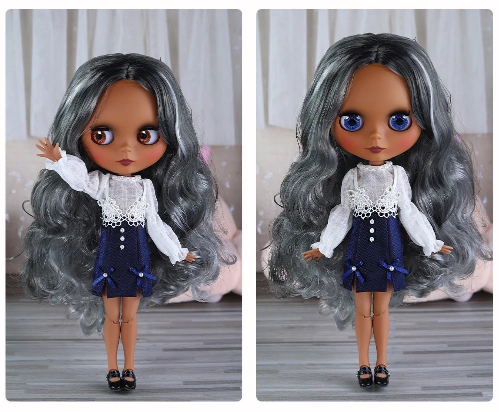 Aria – Premium Custom Neo Blythe Doll with Silver Hair, Dark Skin & Matte Cute Face 2